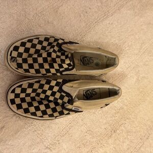 Vans Black and Cream Checkered Slip-Ons